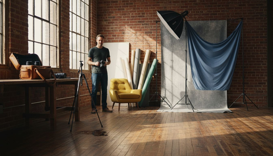 Loft studio with diverse photography backdrops