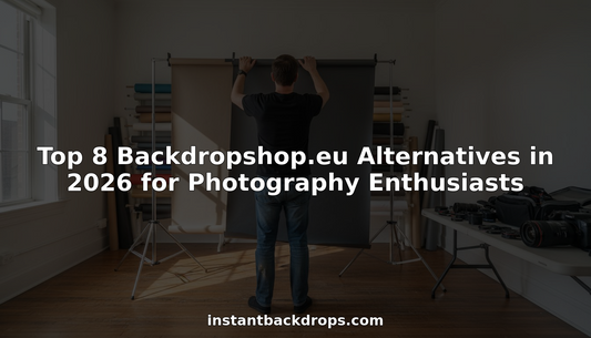 Photographer comparing vinyl backdrops in studio