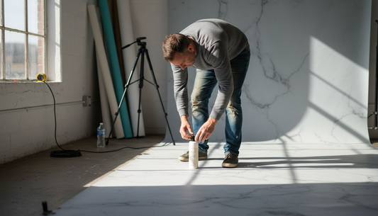 Photographer setting up product on backdrop