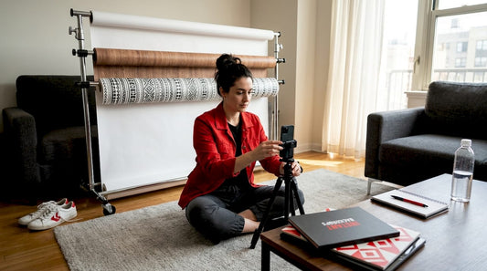 Influencer sets up video with varied backdrops