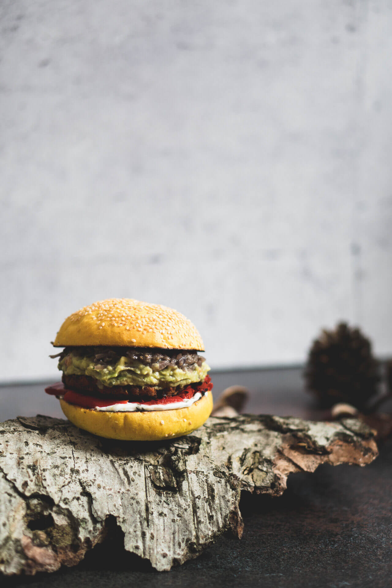 A dark brown product backdrop with small specks with hamburger on it